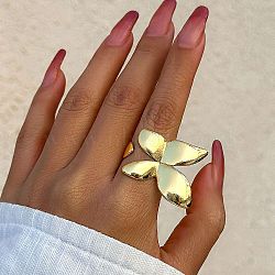 Alloy Open Cuff Rings for Women, Golden, Butterfly, US Size 6(16.5mm)(RJEW-S412-04G-02)