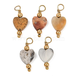 Natural Crazy Agate Pendants, with 304 Stainless Steel Findings, Heart Charm, Ion Plating(IP), Real 18K Gold Plated, 18~19x8~8.5x2~2.5mm, Hole: 3mm(GG-CBA5E56-03G)