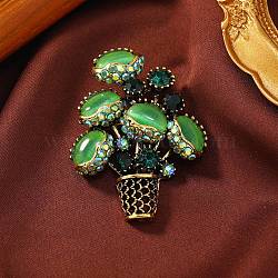 Plant Alloy Rhinestone Lapel Pins for Backpack Clothes, with Resin, Lime Green, 63x46.5mm(JEWB-C052-03AG-01)