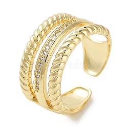 Rack Plating Brass Pave Clear Cubic Zirconia OPen Cuff Rings, Cadmium Free & Lead Free, Long-Lasting Plated, Real 18K Gold Plated, Adjustable(RJEW-M172-16G)