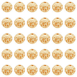 Elite Alloy Hollow Beads, Round, Cadmium Free & Lead Free, Real 18K Gold Plated, 8x7~8mm, Hole: 1.5~2mm, 30pcs/box(FIND-PH0010-77)