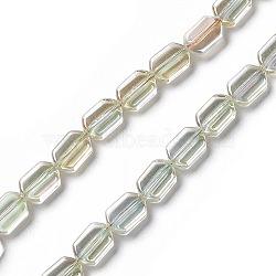Electroplate Glass Beads Strands, Half Rainbow Plated, Rectangle, Honeydew, 9.5x6~6.5x3.5mm, Hole: 1mm, about 68pcs/strand, 25.59''(65cm)(EGLA-L042-HR03)