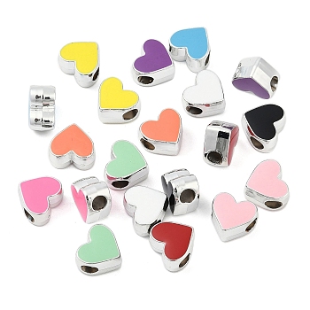 CCB Plastic European Beads, Large Hole Beads, with Enamel, Platinum, Heart, Heart, 11.5x12.5x7.5mm, Hole: 4~4mm