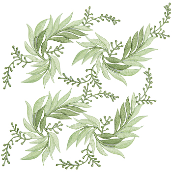 4Pcs 2 Style Leaf Computerized Embroidery Cloth Iron on/Sew on Patches, Costume Accessories, Appliques, Dark Sea Green, 170x80x0.8mm, 2pcs/style