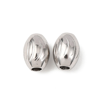 Textured 304 Stainless Steel Beads, Oval, Stainless Steel Color, 8x6mm, Hole: 2mm