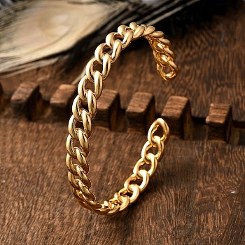 Brass Cuff Bangles, Cuban Link Bangles for Women, Real 18K Gold Plated, Inner Diameter: 1-3/4x2-1/4 inch(4.5x5.6cm)