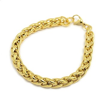 Trendy 304 Stainless Steel Wheat Chain Bracelets, with Lobster Claw Clasps, Golden, 7-7/8 inch(200mm), 8mm