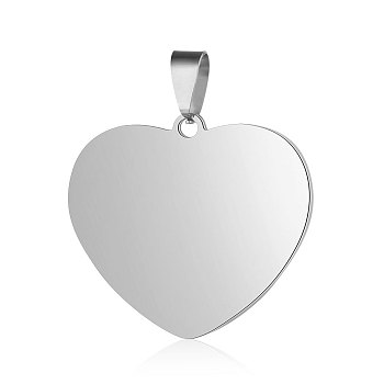 Anti-Tarnish 304 Stainless Steel Stamping Blank Tag Pendants, Manual Polishing, Heart Charm, Stainless Steel Color, 38.5x35x2mm, Hole: 4x7mm