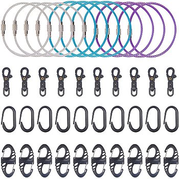 Clasp Sets, with Plastic Double Carabiner Clips Dual Spring Wire Gate Snap Hooks & Swivel Lobster Claw Clasps & Keychain Clasps, Stainless Steel Wire Keychain Clasps, Mixed Color, 42pcs/set