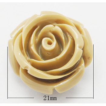 Resin Beads, Mother's Day Gift Beads, Flower, Khaki, Size: about 21mm in diameter, 13mm thick, hole: 2mm