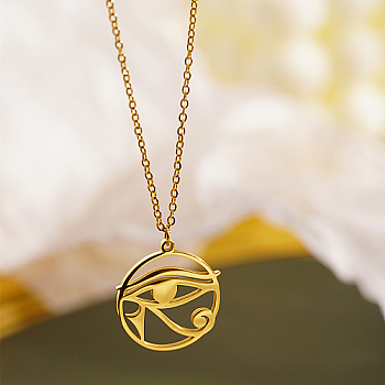 Stainless Steel Pendant Necklaces, Eye of Horus, Golden, 17.72 inch(45cm)