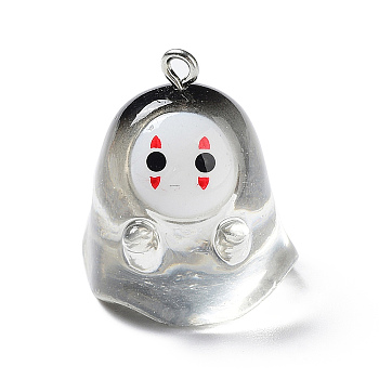 Resin Pendants, Halloween Ghost Charms with Platinum Tone Iron Loops, White, 25x21x22mm, Hole: 2mm