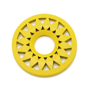 Splint Flat Round Pendants, for DIY Jewelry Making, Yellow, 34.5x4.5mm, Hole: 11mm