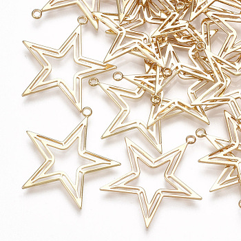 Brass Pendants, Star, Real 18K Gold Plated, 25.5x24x1mm, Hole: 1.4mm