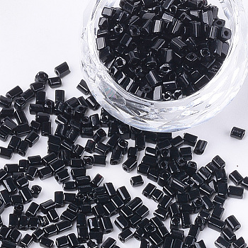Baking Paint Glass Beads, Cube, Black, 3~6x2~2.5x2~2.5mm, Hole: 1mm, about 15000pcs/bag
