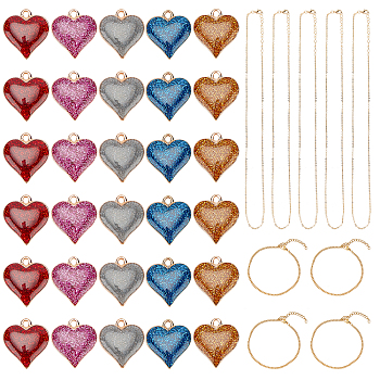 DIY Valentine's Day Bracelet & Necklace Making Kits, Including Zinc Alloy Enamel Pendants, 304 Stainless Steel Curb Chain Bracelets and Iron Cable Chains Necklace Making, Mixed Color, Bracelets: 7-1/2 inch(190mm)x2.3mm, 5pcs/set, Necklace Making: 17.7 inch(45cm), 10pcs/set