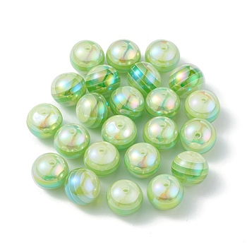 Opaque Acrylic Beads, AB Color, Round with Stripe Pattern, Green, 15.8x14.5mm, Hole: 2.4mm