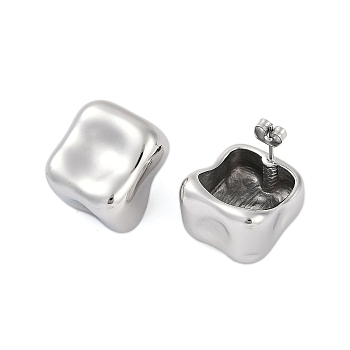 304 Stainless Steel Square Stud Earrings for Women, Stainless Steel Color, 19.5x17.5mm