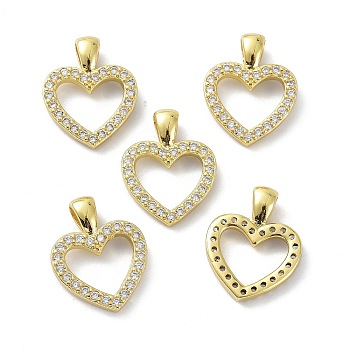 Brass Cubic Zirconia Pendants, Long-Lasting Plated, Lead Free & Cadmium Free, Real 18K Gold Plated, Heart, Clear, 19.5x15x2.5~5mm, Hole: 2.5x4mm
