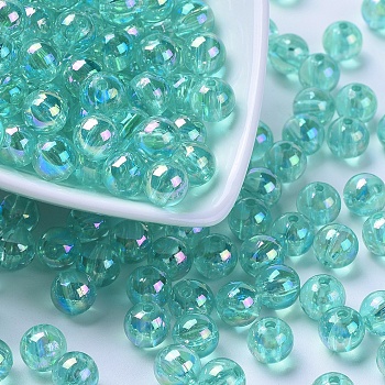 Eco-Friendly Transparent Acrylic Beads, Round, AB Color, Medium Turquoise, 8mm, Hole: 1.5mm