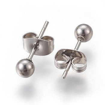 201 Stainless Steel Ball Stud Earrings, with 304 Stainless Steel Pins, Hypoallergenic Earrings, Round, Stainless Steel Color, 16x4mm, Pin: 1mm, 12pairs/card