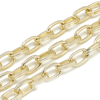 Unwelded Aluminum Cable Chains, Double Link Chains, Flat Oval, with Spool, Light Gold, 14x8.5x3mm