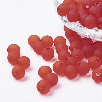 Transparent Acrylic Beads, Round, Frosted, FireBrick, 12mm, Hole: 2mm, about 480pcs/480g