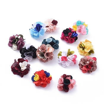 Handmade Polyester Woven Costume Accessories, Tri-color, Flower, Mixed Color, 24.5~26x12.5~13.5mm