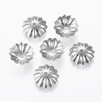 304 Stainless Steel Bead Caps, Multi-Petal, Stainless Steel Color, 10x2.5mm, Hole: 1.2mm