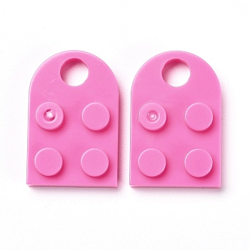 Resin Pendants, Building Blocks Charms, Half Oval, Hot Pink, 23.5x15.5x5mm, Hole: 5mm