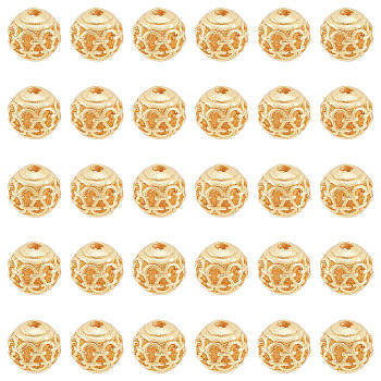 Elite Alloy Hollow Beads, Round, Cadmium Free & Lead Free, Real 18K Gold Plated, 8x7~8mm, Hole: 1.5~2mm, 30pcs/box