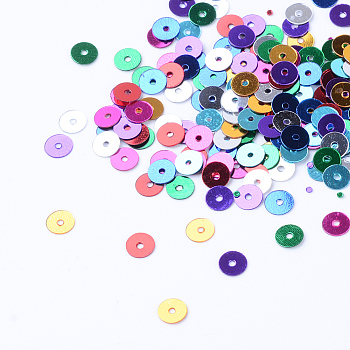 Ornament Accessories Plastic Paillette Beads, Sequins Beads, Disc, Mixed Color, 6x0.2mm, Hole: 1mm, about 3000pcs/50g