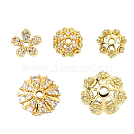 10Pcs 5 Styles Rack Plating Flower Brass Micro Pave Clear Cubic Zirconia Bead Caps, Long-Lasting Plated, Lead Free & Cadmium Free & Nickel Free, Real 18K Gold Plated, 8~12x2.4~4.5mm, Hole: 0.8~1.5mm, 2pcs/style(KK-CJ0002-73)