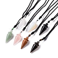 Gemstone Cone Pendant Necklace with Nylon Cord for Women, 32.28~34.25 inch(82~87cm)(G-A210-05)