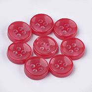 Resin Buttons, 4-Hole, Flat Round, Red, 11.5x3mm, Hole: 1.6mm(X-BUTT-Q041-03A)