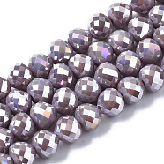 Electroplate Glass Beads Strands, AB Color Plated, Faceted, Teardrop, Medium Purple, 8mm, Hole: 1.6mm, about 69~70pcs/strand, 20.79~22.05 inch(52.8cm~56cm)(EGLA-Q125-007B)