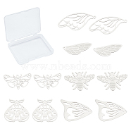 SUNNYCLUE 12Pcs 6 Style 201 Stainless Steel Pendants, Laser Cut, Butterfly & Wing & Beetle & Bee, Stainless Steel Color, 2pcs/style(STAS-SC0003-01)