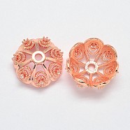 CZ Brass Micro Pave Cubic Zirconia Flower Bead Caps, Fancy Bead Caps, Cadmium Free & Nickel Free & Lead Free, Real Rose Gold Plated, 11x5mm, Hole: 1.5mm(ZIRC-L003-11mm-01RG)