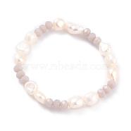 Natural Baroque Pearl Stretch Bracelets, with Faceted Rondelle Glass Beads and Burlap Bags, Gray, 2-1/8 inch~2-1/2 inch(5.55~6.45cm)(BJEW-JB05059-01)