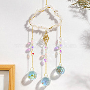 Natural Quartz Crystal Copper Wire Wrapped Cloud Hanging Ornaments, Teardrop Glass Tassel Suncatchers for Home Outdoor Decoration, 420mm(PW-WG49920-01)