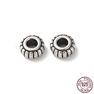 925 Sterling Silver Corrugated Beads, Flat Round, Antique Silver, 4x2mm, Hole: 1.6mm(STER-P053-09B-AS)