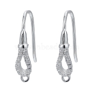 925 Sterling Silver Earring Hooks, Carved with 925, with Cubic Zirconia, Platinum, 18.5x4x2mm, Hole: 1mm, Pin: 0.8mm(STER-K168-088P)