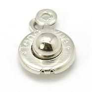 Iron Snap Clasps, Flat Round, with Word, Silver, 14x9x5mm, Hole: 1mm(IFIN-E714-S)