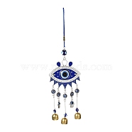 Car Hanging Alloy Enamel Wind Chime, with Resin Beads, Polyester Cord, Iron Bell, Evil Eye with Hamsa Hand, Platinum & Golden, 350mm(HJEW-F008-03)