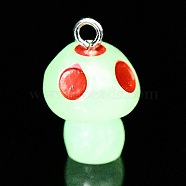 Spray Painted Luminous Resin Pendants, Mushroom Charm, with Glitter Powder and Platinum Tone Iron Loops, Red, 21.5x13.5mm, Hole: 2.5mm(RESI-A017-05C)