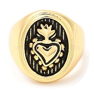 Rack Plating Brass Heart Open Cuff Ring, Signet Rings, Lead Free & Cadmium Free, Real 18K Gold Plated, Inner Diameter: 18mm(KK-Q775-29AG)