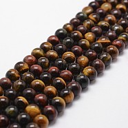Natural Tiger Eye Bead Strands, Round, 8mm, Hole: 1mm, about 49pcs/strand, 15 inch(X-G-D840-86-8mm)