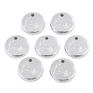 316 Surgical Stainless Steel Charms, Flat Round with Constellation, Stainless Steel Color, Pisces, 10x2mm, Hole: 1mm(STAS-S116-418L-P)