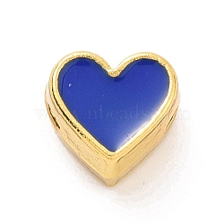Eco-friendly Rack Plating Brass Enamel Beads, Cadmium Free & Lead Free, Long-Lasting Plated, Real 18K Gold Plated, Heart, Blue, 7x7.5x5mm, Hole: 1.2mm(KK-F843-30G-09)