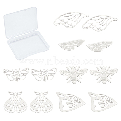 SUNNYCLUE 12Pcs 6 Style 201 Stainless Steel Pendants, Laser Cut, Butterfly & Wing & Beetle & Bee, Stainless Steel Color, 2pcs/style(STAS-SC0003-01)